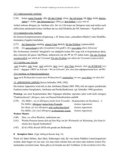 Handout Syntax 2011/2012 (pdf) - PD Dr. Wolfgang Schindler