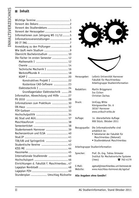 Erstsemesterheft 2011/12 - Fakultät für Maschinenbau - Leibniz ...