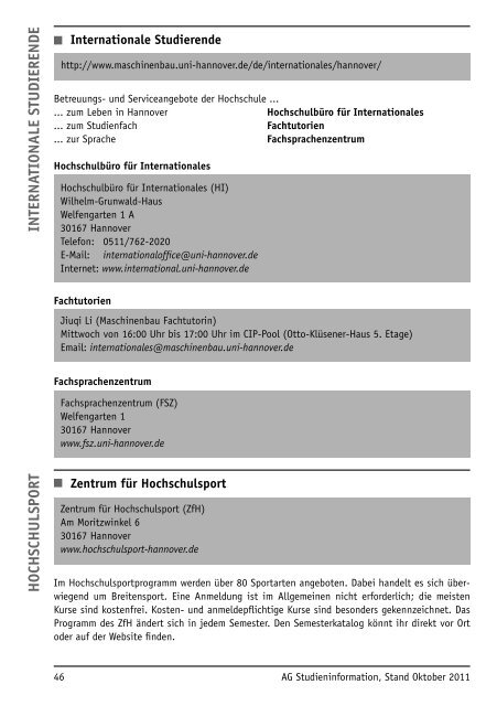 Erstsemesterheft 2011/12 - Fakultät für Maschinenbau - Leibniz ...