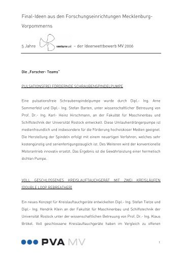 Final-Ideen aus den Forschungseinrichtungen Mecklenburg ...