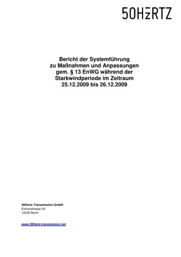 Bericht §13 EnWG 25.-26.12.2009 - 50Hertz Transmission GmbH