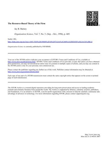 The Resource-Based Theory of the Firm Jay B. Barney Organization ...