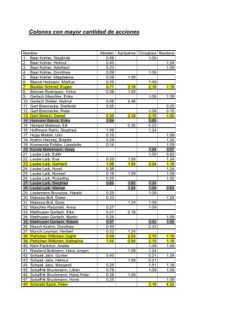 Colonos con mayor cantidad de acciones - CIPER Chile