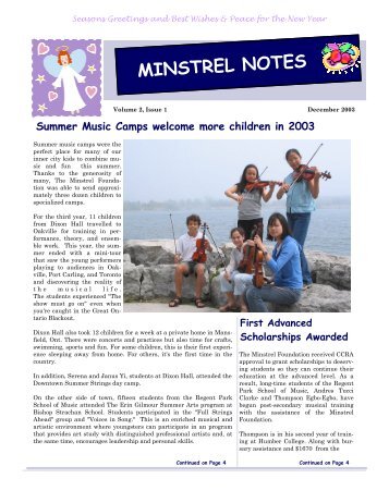 Newsletter December 2003 - The Minstrel Foundation for Music and ...