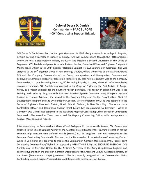 Colonel Debra D. Daniels Commander - Home Page 409th ...