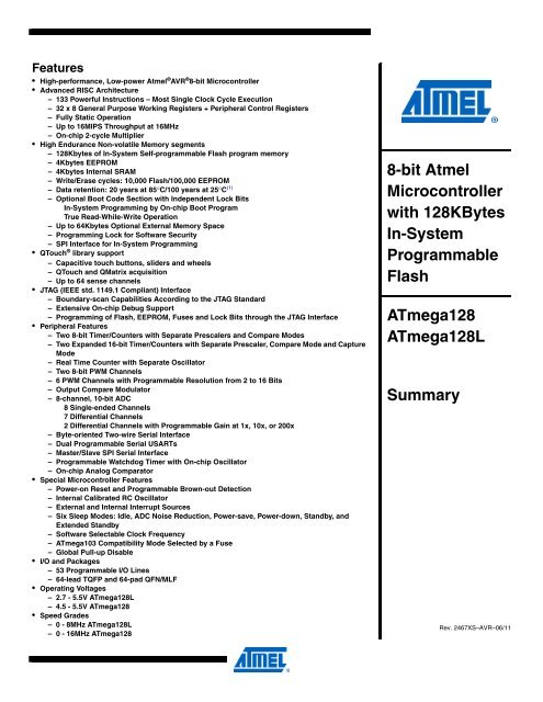 ATmega128/L Datasheet Summary - Atmel Corporation