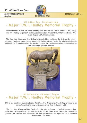 Major T.W.I. Hedley Memorial Trophy - - Major T.W.I. Hedley ...