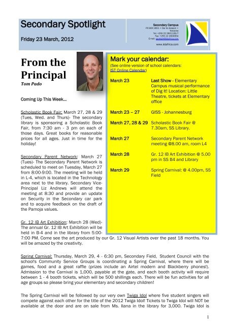 Mark your calendar - International School of Tanganyika