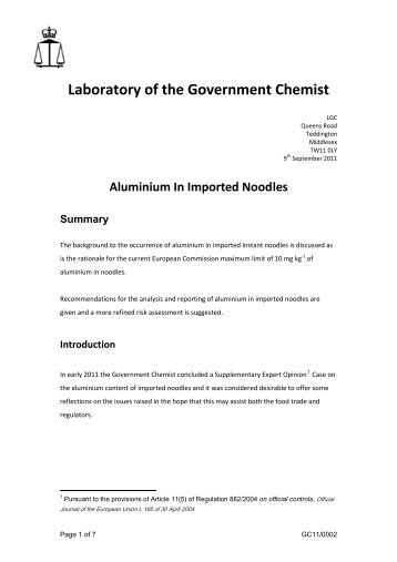 Aluminium In Imported Noodles Summary - Government Chemist