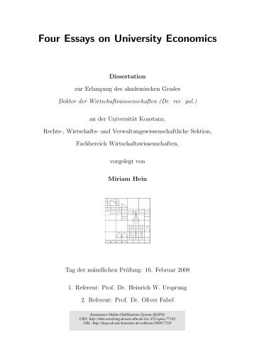 Four Essays on University Economics - KOPS - Universität Konstanz