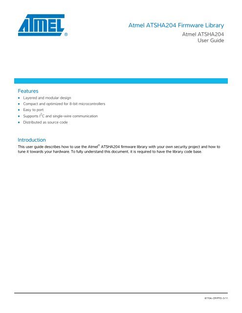Atmel ATSHA204 Firmware Library - Atmel Corporation