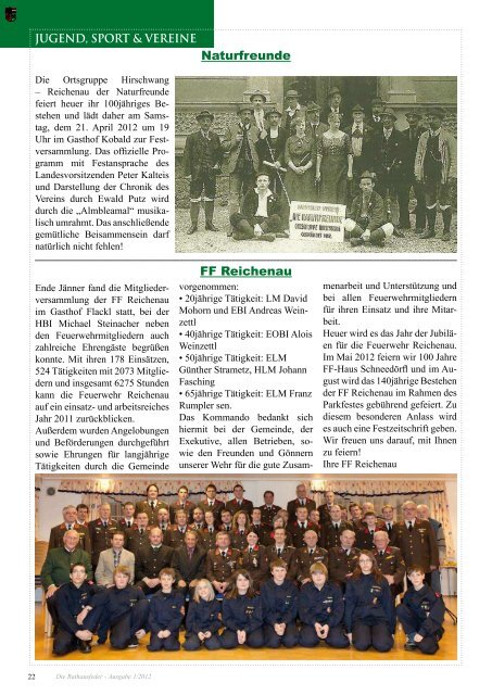 Rathausfeder - Ausgabe 1/2012 - Marktgemeinde Reichenau an der ...