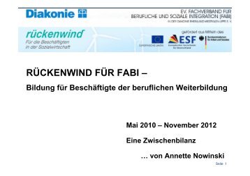 Annette Nowinski, Diakonie RWL: Rückenwind für FABI