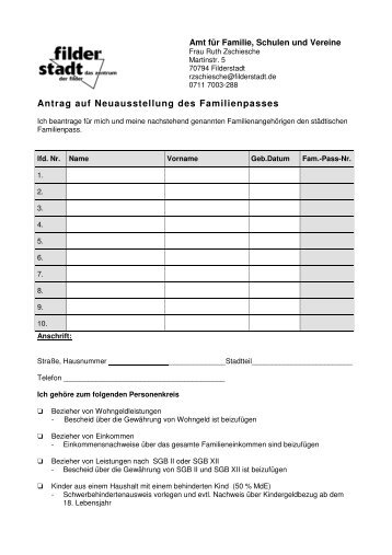 Antrag auf Neuausstellung eines Familienpasses - Stadt Filderstadt