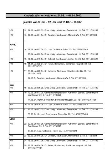 Kinderärztlicher Notdienst überarbeitet - Stand ... - Stadt Filderstadt