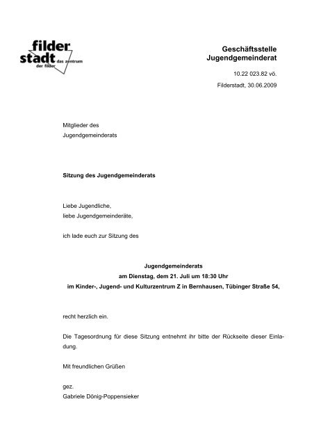Tagesordnung Jugendgemeinderatsitzung am 21 ... - Stadt Filderstadt