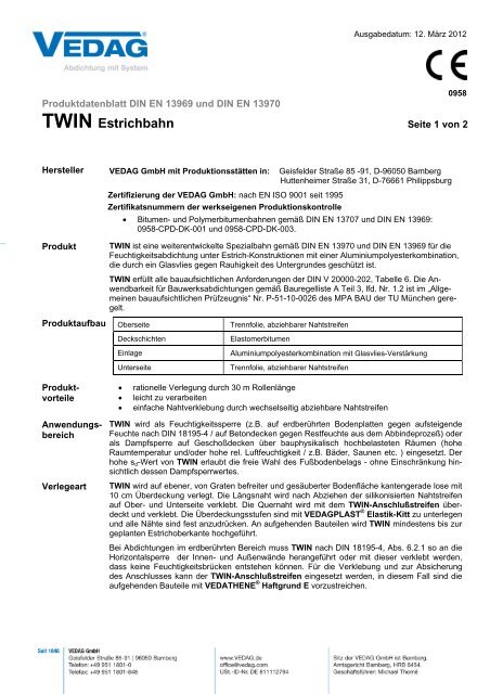 Vedag twin datenblatt Vedag twin datenblatt