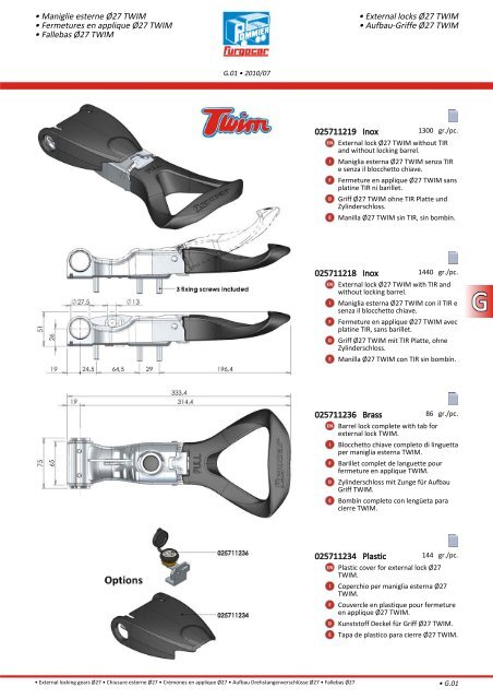 • External locking gears Ø27 • Chiusure esterne Ø27 • Crémones en ...