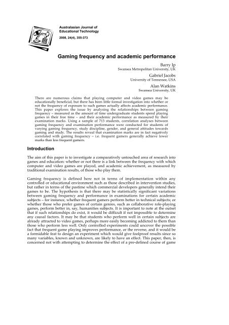 Gaming frequency and academic performance - ascilite