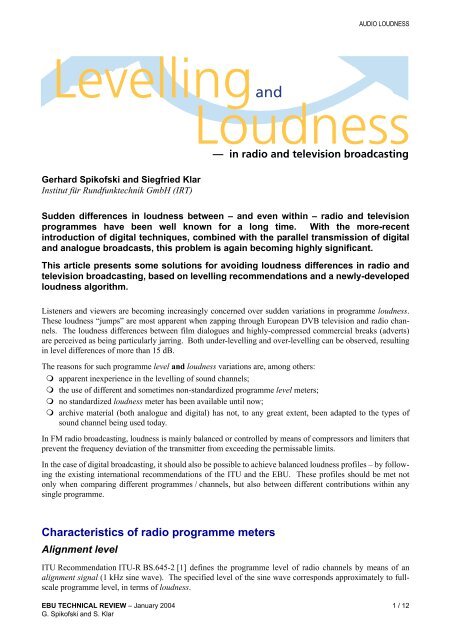 Levelling and Loudness - in radio and television ... - EBU Technical