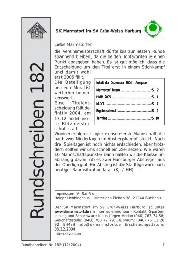 SK Marmstorf im SV Grün-Weiss Harburg Liebe Marmstorfer, die ...