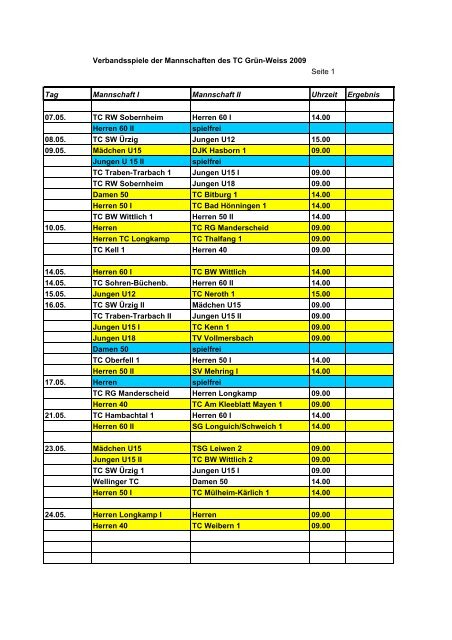 Spielplan - TC Grün-Weiß Bernkastel-Kues