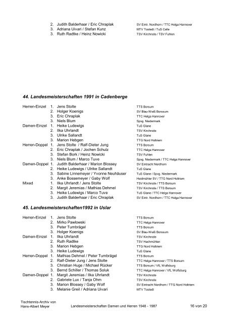 1. Landesmeisterschaften 1948 in Lüneburg - Tischtennis-Archiv ...