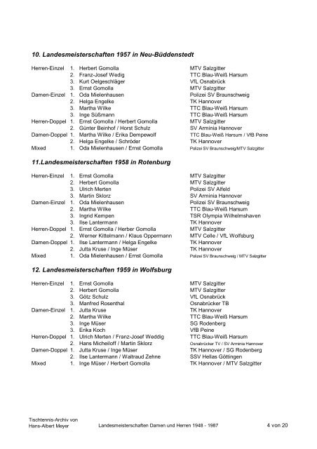 1. Landesmeisterschaften 1948 in Lüneburg - Tischtennis-Archiv ...