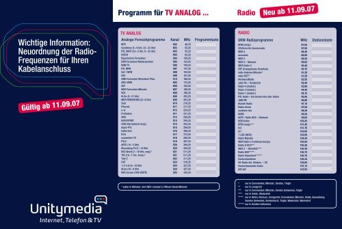 Frequenzen für Ihren Kabelanschluss - Defjay