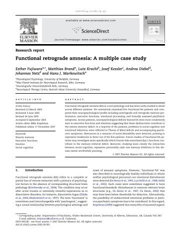Functional retrograde amnesia: A multiple case study - University of ...