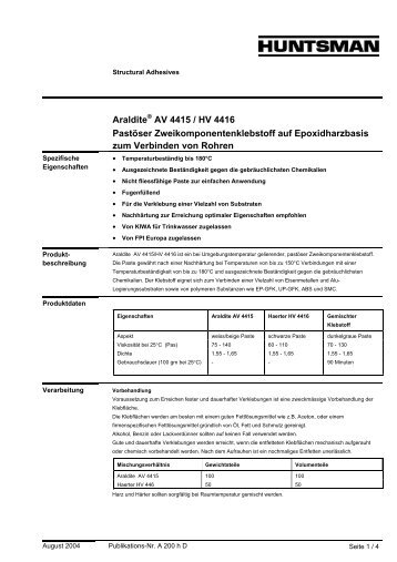 Araldite AV 4415 / HV 4416 Pastöser Zweikomponentenklebstoff auf ...