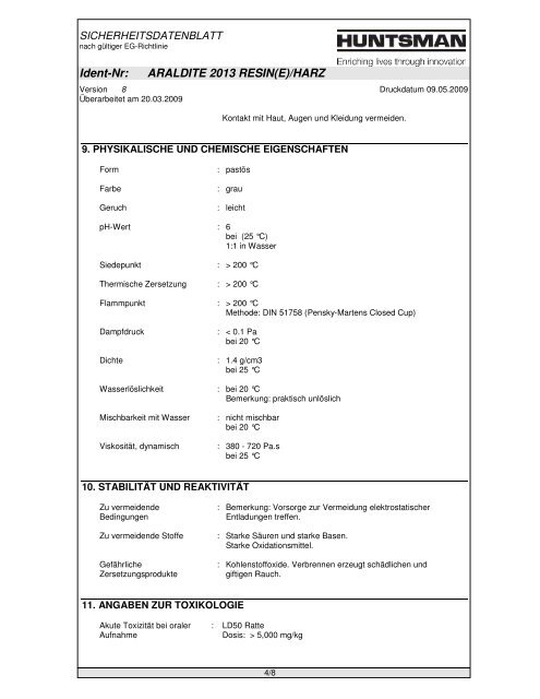 Sicherheitsdatenblatt Araldite® 2013 Harz