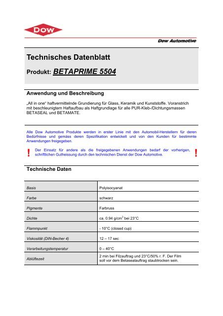 Technisches Datenblatt Produkt: BETAPRIME 5504