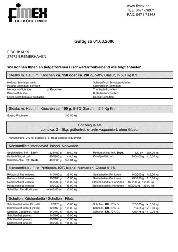 Sortimentsliste 03.06 - Fimex Tiefkühl GmbH