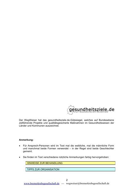 Wegweiser Brustkrebs (PDF: 1.7 MB) - Bremen