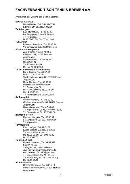 FACHVERBAND TISCH-TENNIS BREMEN e.V.