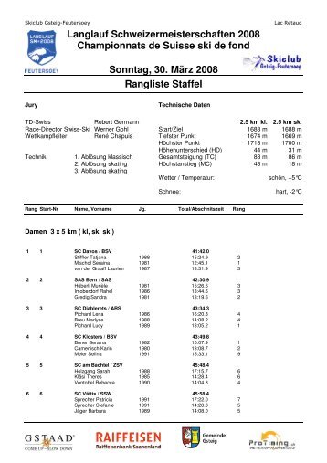 Rangliste Staffel - Skiclub Gsteig-Feutersoey