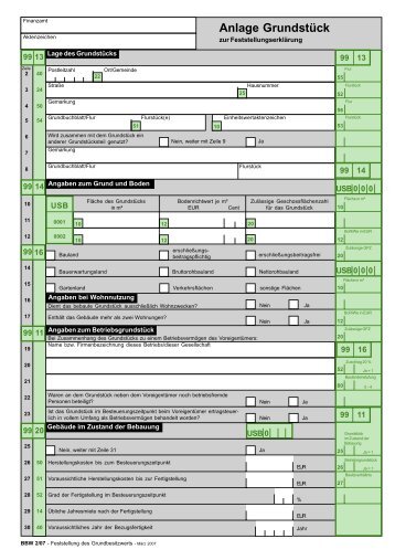 BBW 2/07- Anlage Grundstück zur Feststellungserklärung - Finanzamt