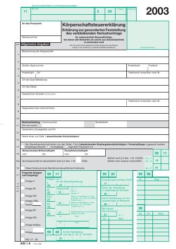 Körperschaftsteuererklärung (KSt 1 A)