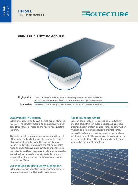 LINION L HIGH EFFICIENCY PV MODULE - Soltecture