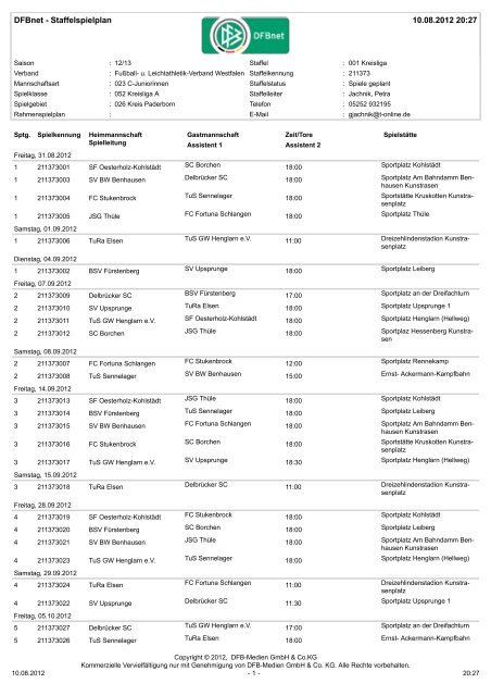 DFBnet - Staffelspielplan 10.08.2012 20:27