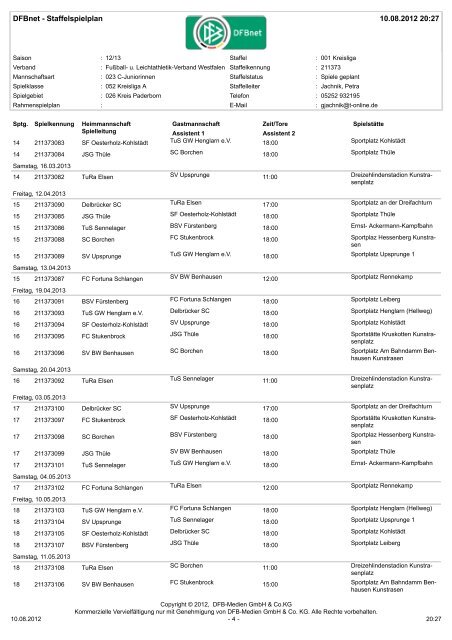 DFBnet - Staffelspielplan 10.08.2012 20:27