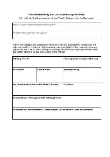 Teilnahmeerklärung zum Lastschrifteinzugsverfahren - Finanzamt