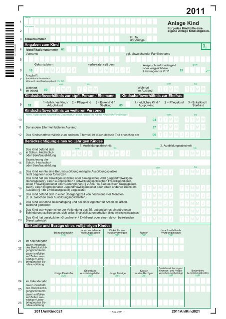 Anlage Kind Finanzamt
