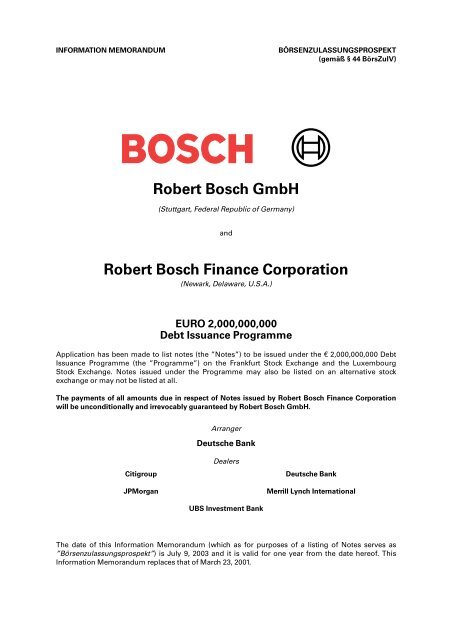 Robert Bosch GmbH Robert Bosch Finance Corporation - Xetra