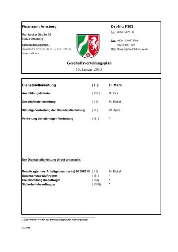 Geschäftsverteilungsplan 10. Januar 2013 - Finanzamt Arnsberg