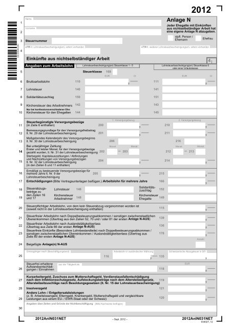 Anlage N - Einkünfte aus nichtselbständiger Arbeit - Finanzamt