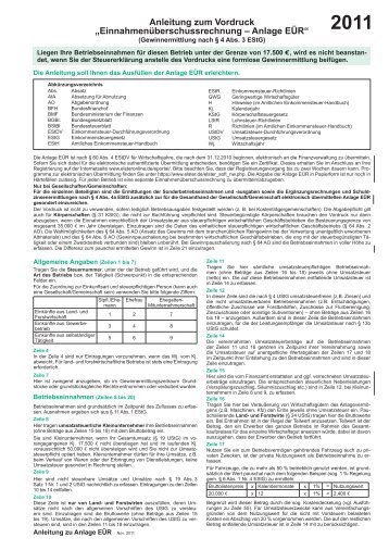 Anleitung zur Anlage EÜR - Finanzämter in Bayern