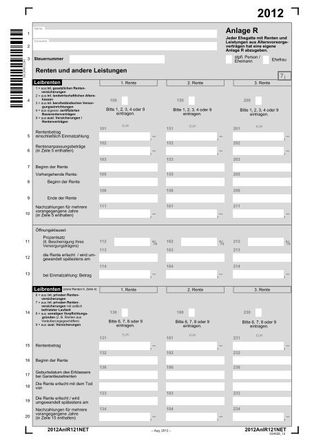 Anlage R - Renten und andere Leistungen