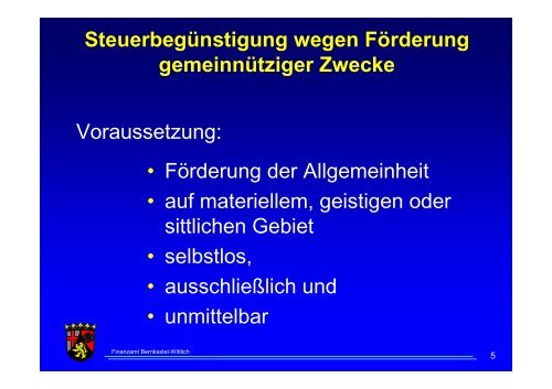 Besteuerung der gemeinnützigen Vereine - Das Finanzamt Wittlich